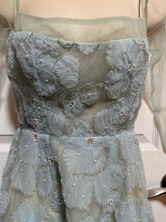 XY Bymyxy Pale Blue Floral Appliqué Tulle Dress with faux Pearls - Picture 2 of 9